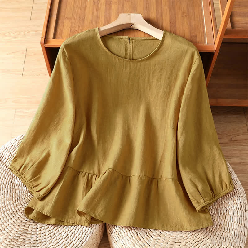 Buddha Stones T-shirts à manches courtes pour femmes, style minimaliste décontracté d'été, couleur unie, ourlet évasé - DarkKhaki - US12, UK/AU16, EU44 (2XL) - image 0