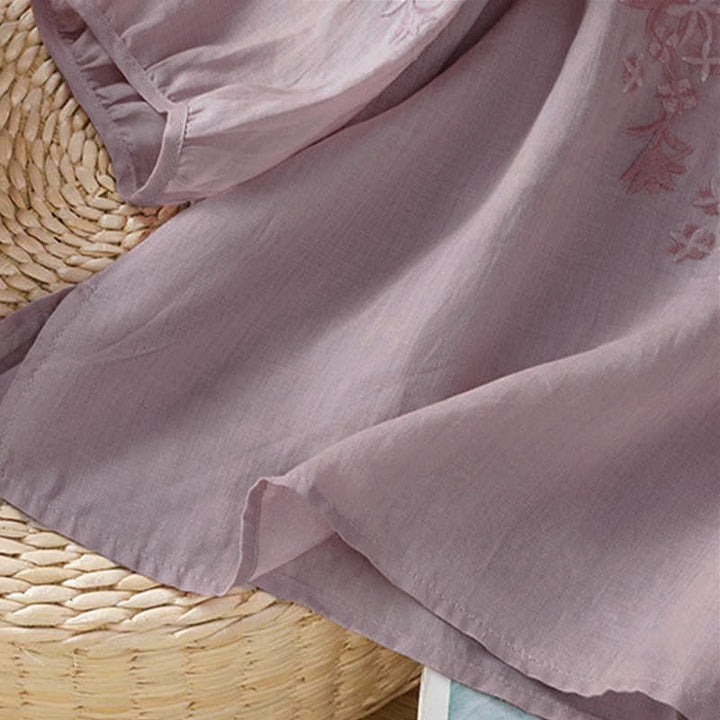 Buddha Stones Chemises à manches courtes pour femmes, style vintage décontracté, brodées de fleurs - image 10