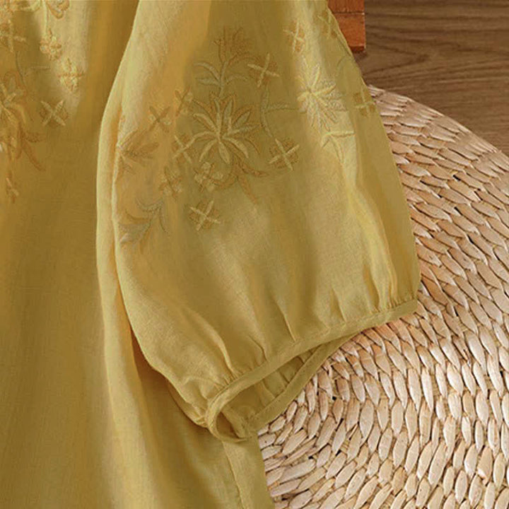 Buddha Stones Chemises à manches courtes pour femmes, style vintage décontracté, brodées de fleurs - image 18