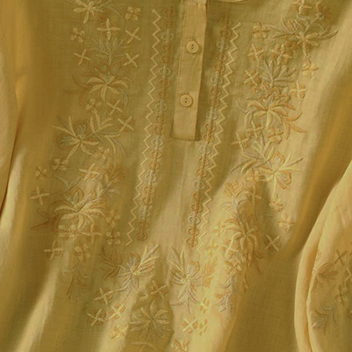 Buddha Stones Chemises à manches courtes pour femmes, style vintage décontracté, brodées de fleurs - image 17