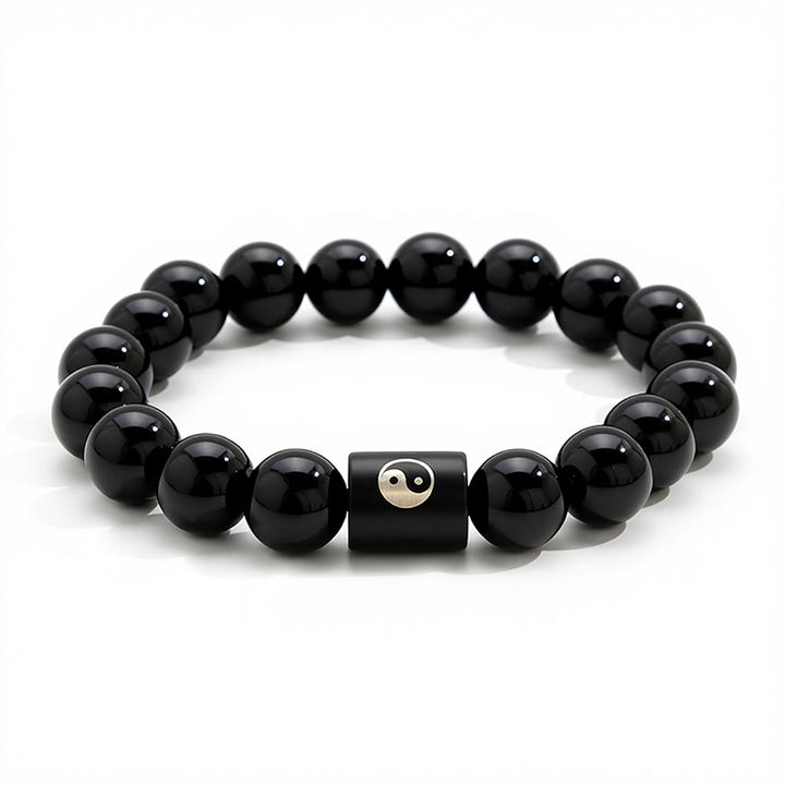Buddha Stones Bracelet en bois d'ébène avec perles incrustées Yin Yang et motif Yin Yang - image 8