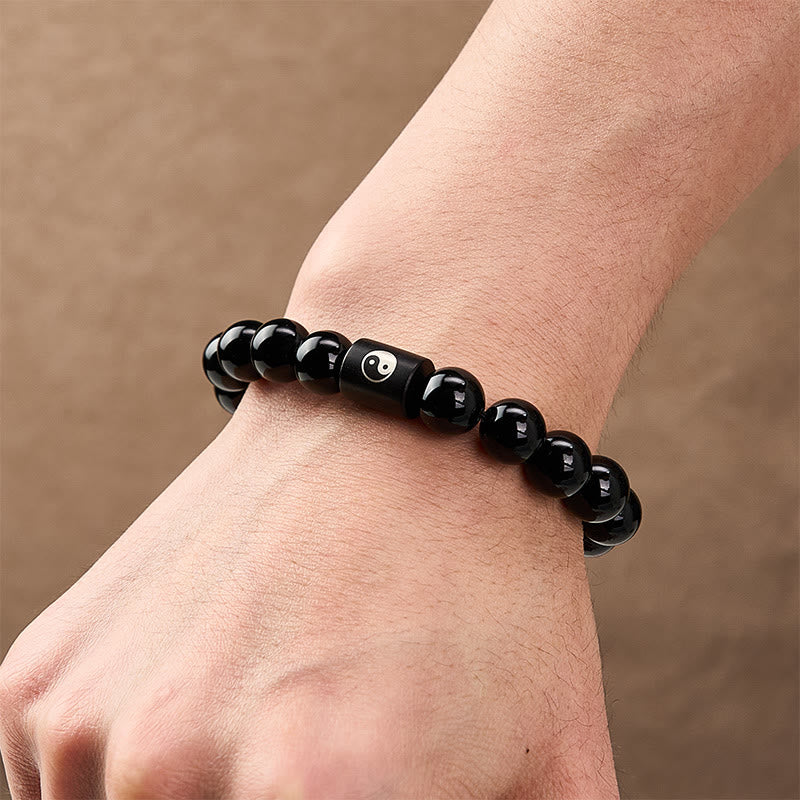 Buddha Stones Bracelet en bois d'ébène avec perles incrustées Yin Yang et motif Yin Yang - image 11