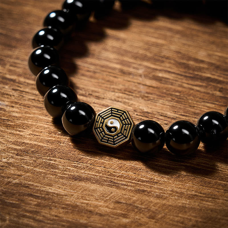 Buddha Stones Bracelet de perles en onyx noir avec breloque d'équilibre Bagua - image 10