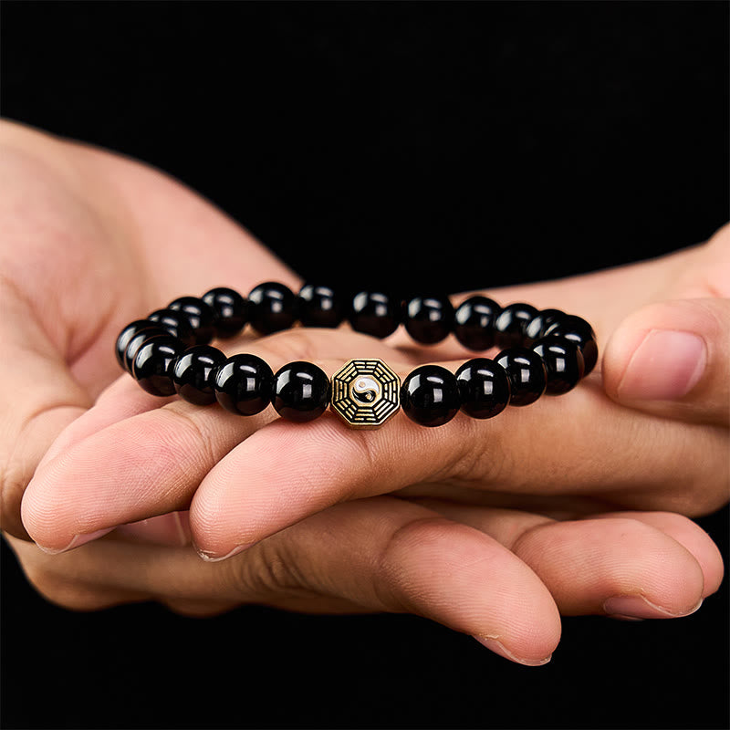 Buddha Stones Bracelet de perles en onyx noir avec breloque d'équilibre Bagua - image 8