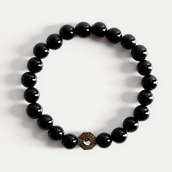 Buddha Stones Bracelet de perles en onyx noir avec breloque d'équilibre Bagua - image 3