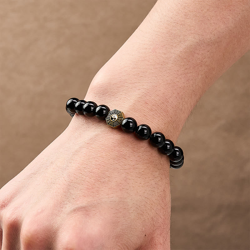 Buddha Stones Bracelet de perles en onyx noir avec breloque d'équilibre Bagua - image 9