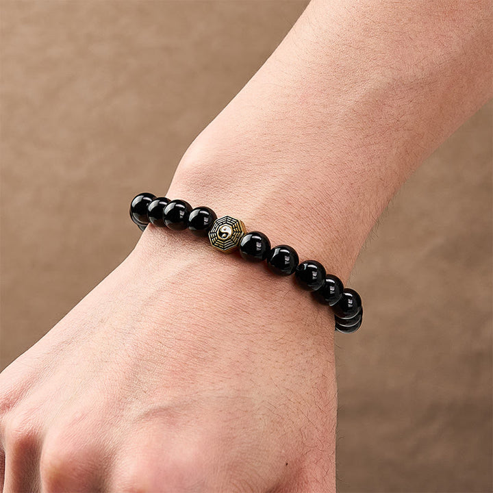 Buddha Stones Bracelet de perles en onyx noir avec breloque d'équilibre Bagua - image 9