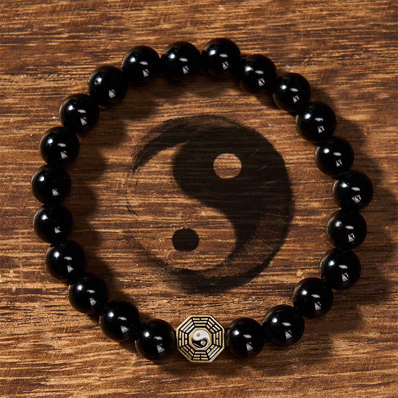 Buddha Stones Bracelet de perles en onyx noir avec breloque d'équilibre Bagua - Bagua (Équilibre ♥ Harmonie) - image 0