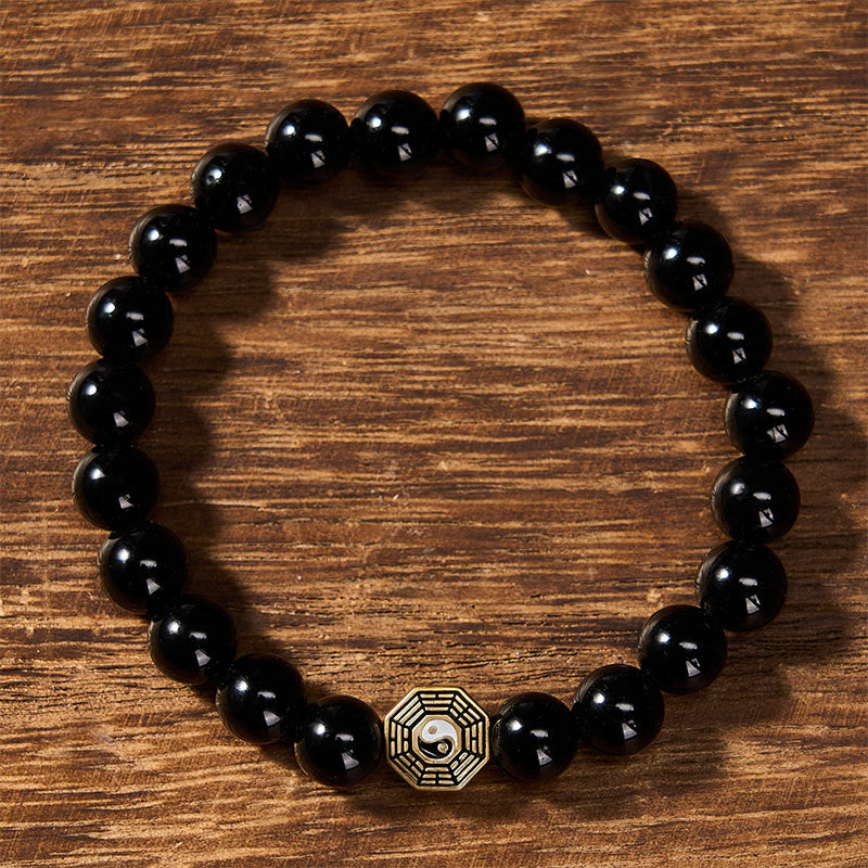Buddha Stones Bracelet de perles en onyx noir avec breloque d'équilibre Bagua - image 1