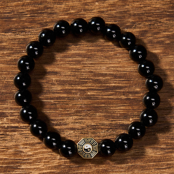 Buddha Stones Bracelet de perles en onyx noir avec breloque d'équilibre Bagua - image 1
