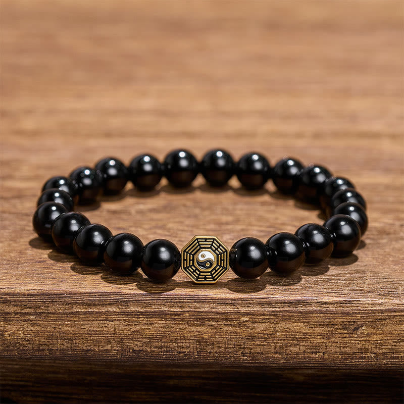 Buddha Stones Bracelet de perles en onyx noir avec breloque d'équilibre Bagua - image 2