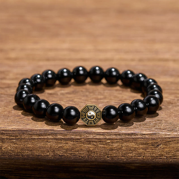 Buddha Stones Bracelet de perles en onyx noir avec breloque d'équilibre Bagua - image 2