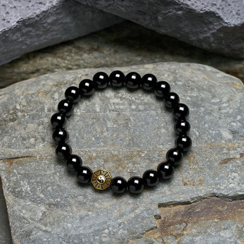 Buddha Stones Bracelet de perles en onyx noir avec breloque d'équilibre Bagua - image 4