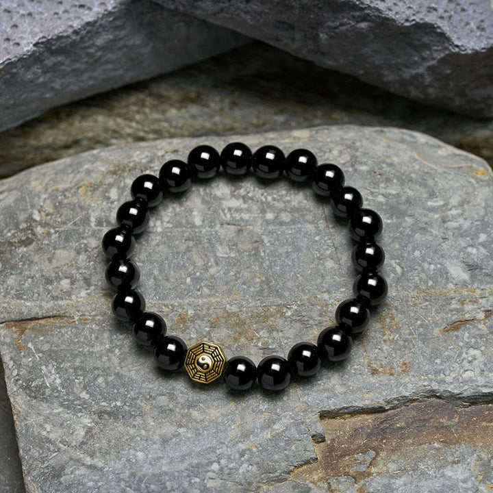 Buddha Stones Bracelet de perles en onyx noir avec breloque d'équilibre Bagua - image 4