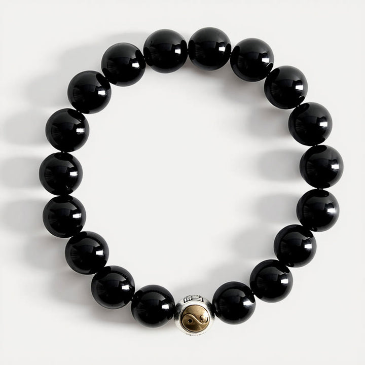 Buddha Stones Bracelet vintage rond à perles en obsidienne noire Yin Yang Balance - image 3
