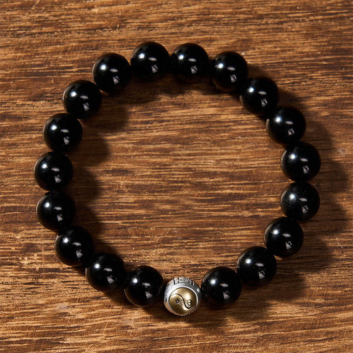 Buddha Stones Bracelet vintage rond à perles en obsidienne noire Yin Yang Balance - image 1