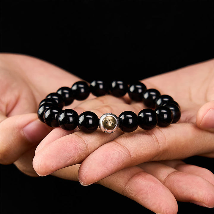Buddha Stones Bracelet vintage rond à perles en obsidienne noire Yin Yang Balance - image 4