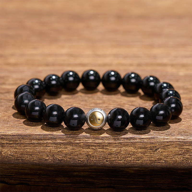 Buddha Stones Bracelet vintage rond à perles en obsidienne noire Yin Yang Balance - Yin Yang (Équilibre ♥ Harmonie) - image 0