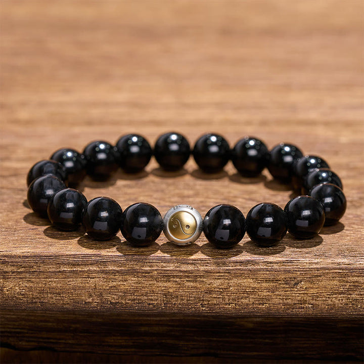 Buddha Stones Bracelet vintage rond à perles en obsidienne noire Yin Yang Balance - Yin Yang (Équilibre ♥ Harmonie) - image 0