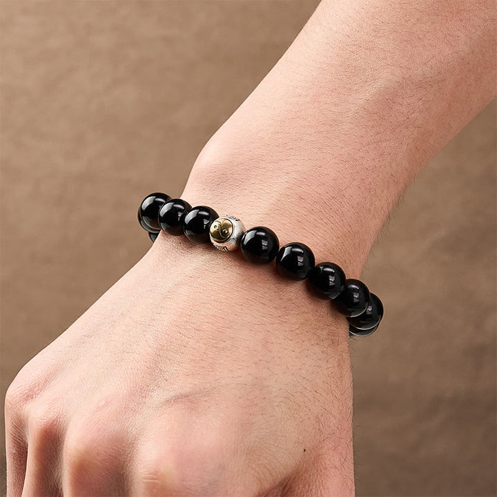 Buddha Stones Bracelet vintage rond à perles en obsidienne noire Yin Yang Balance - image 5