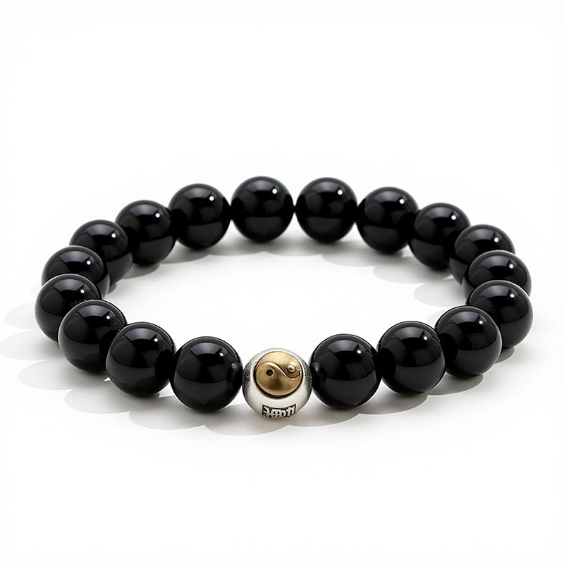 Buddha Stones Bracelet vintage rond à perles en obsidienne noire Yin Yang Balance - image 2