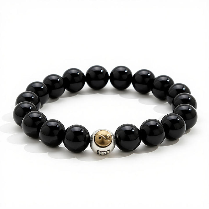 Buddha Stones Bracelet vintage rond à perles en obsidienne noire Yin Yang Balance - image 2