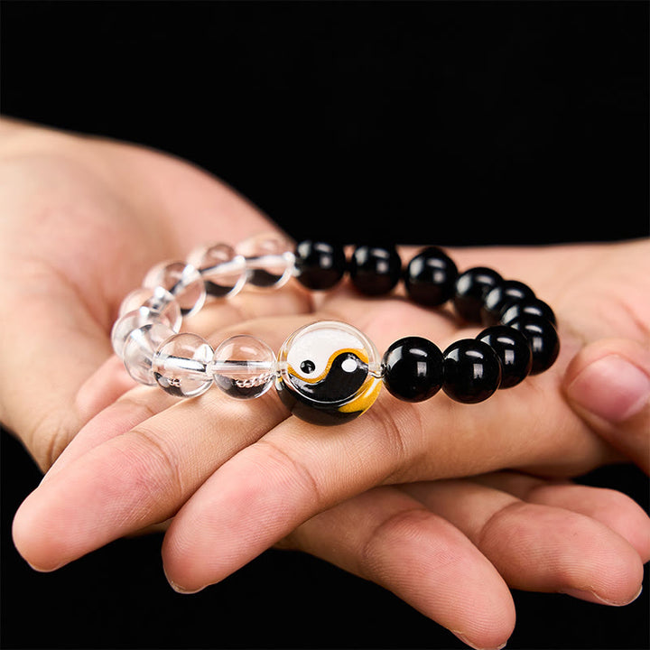 Buddha Stones Bracelet en perles de verre Liuli Yin Yang Balance à double face ronde - image 4