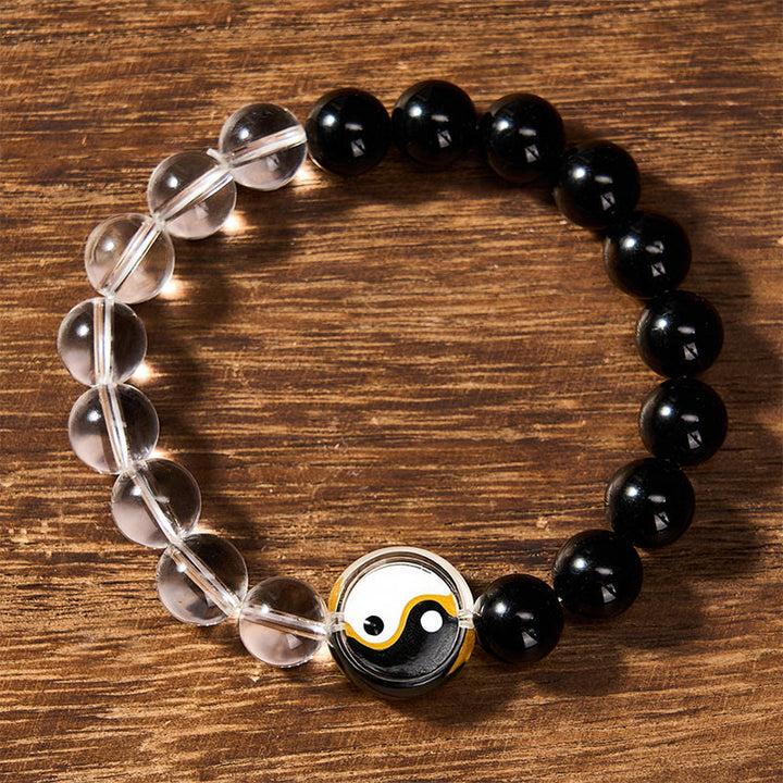 Buddha Stones Bracelet en perles de verre Liuli Yin Yang Balance à double face ronde - image 2