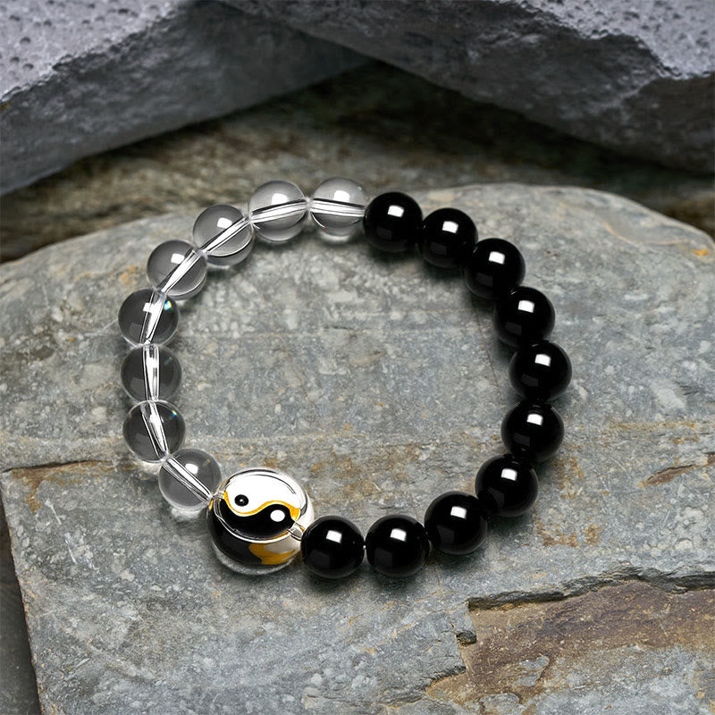Buddha Stones Bracelet en perles de verre Liuli Yin Yang Balance à double face ronde - image 3
