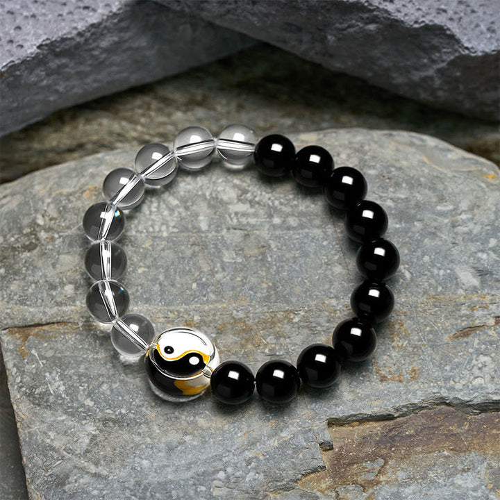 Buddha Stones Bracelet en perles de verre Liuli Yin Yang Balance à double face ronde - image 3
