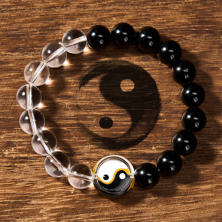 Buddha Stones Bracelet en perles de verre Liuli Yin Yang Balance à double face ronde - image 1