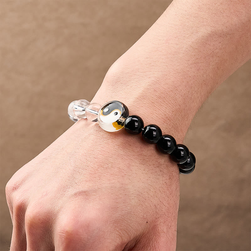 Buddha Stones Bracelet en perles de verre Liuli Yin Yang Balance à double face ronde - image 5