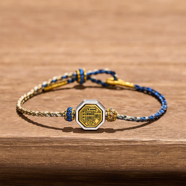 Buddha Stones Bracelet en cordon tressé ajustable avec entretoise octogonale Bagua tissée à la main et porte-bonheur - image 1