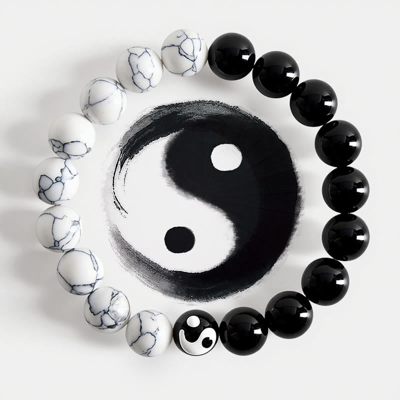 Buddha Stones Bracelet rond en perles de verre Liuli Yin Yang Balance - Yin Yang (Harmonie ♥ Equilibre) - image 0