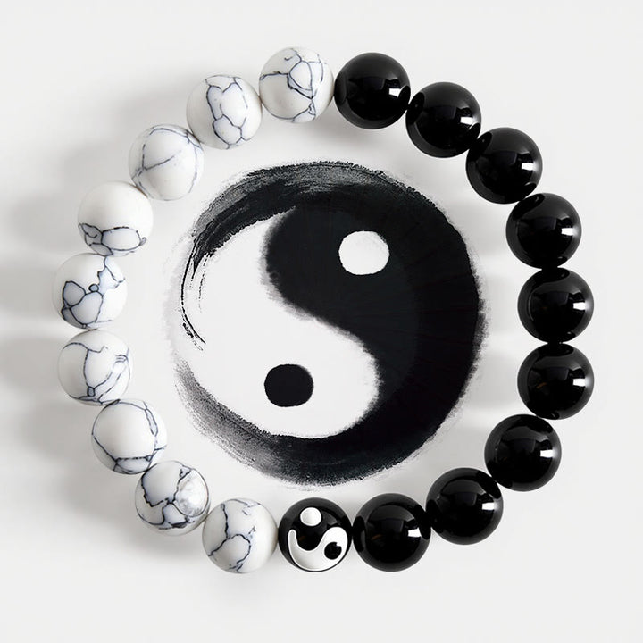 Buddha Stones Bracelet rond en perles de verre Liuli Yin Yang Balance - Yin Yang (Harmonie ♥ Equilibre) - image 0