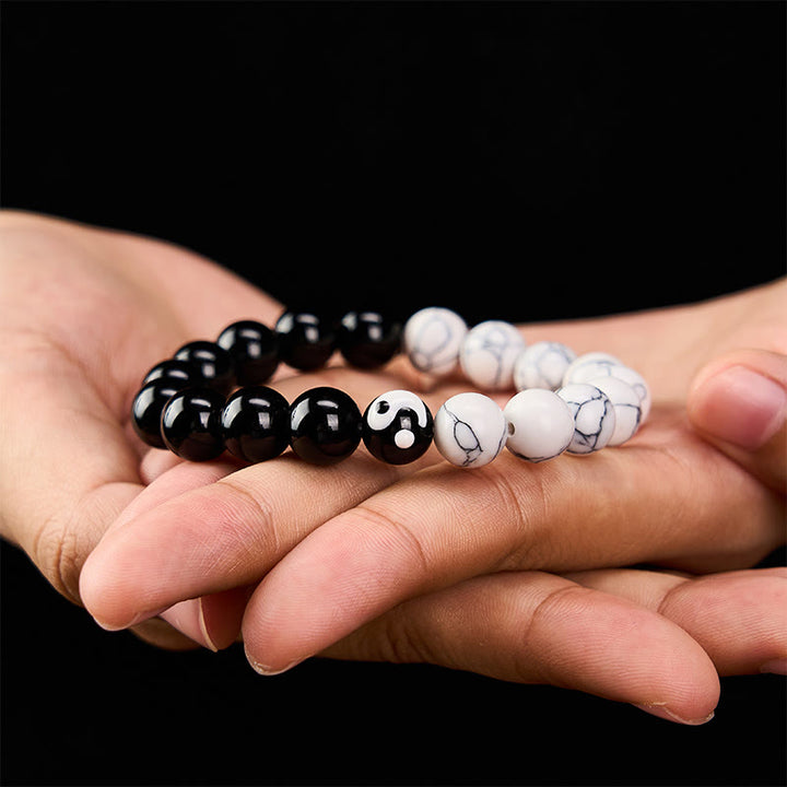 Buddha Stones Bracelet rond en perles de verre Liuli Yin Yang Balance - image 3