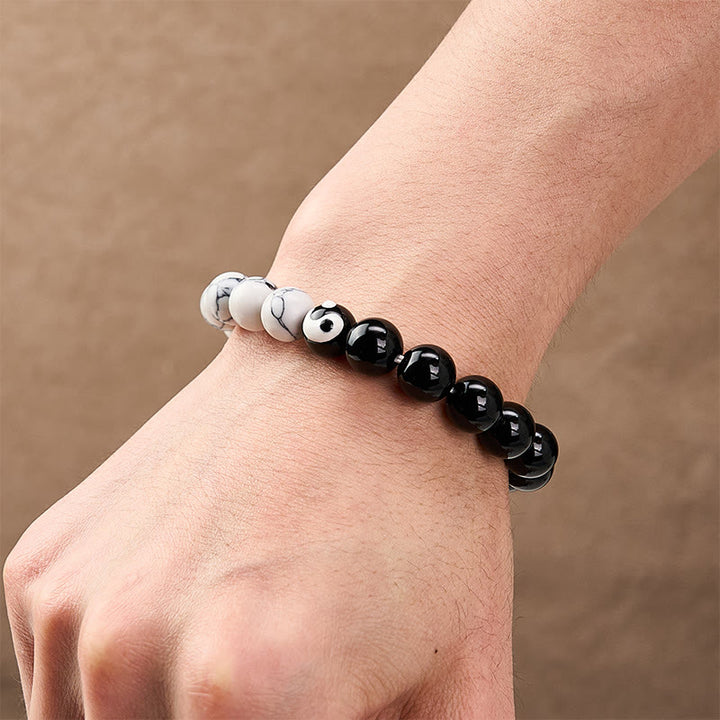 Buddha Stones Bracelet rond en perles de verre Liuli Yin Yang Balance - image 4