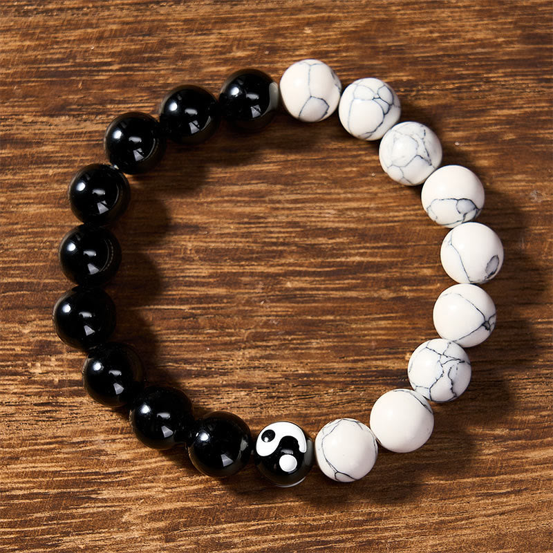 Buddha Stones Bracelet rond en perles de verre Liuli Yin Yang Balance - image 1