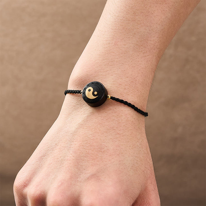 Buddha Stones Bracelet d'ancrage Bagua en bois d'ébène avec fil rouge - image 15