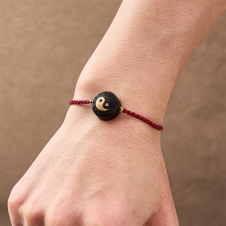Buddha Stones Bracelet d'ancrage Bagua en bois d'ébène avec fil rouge - image 5