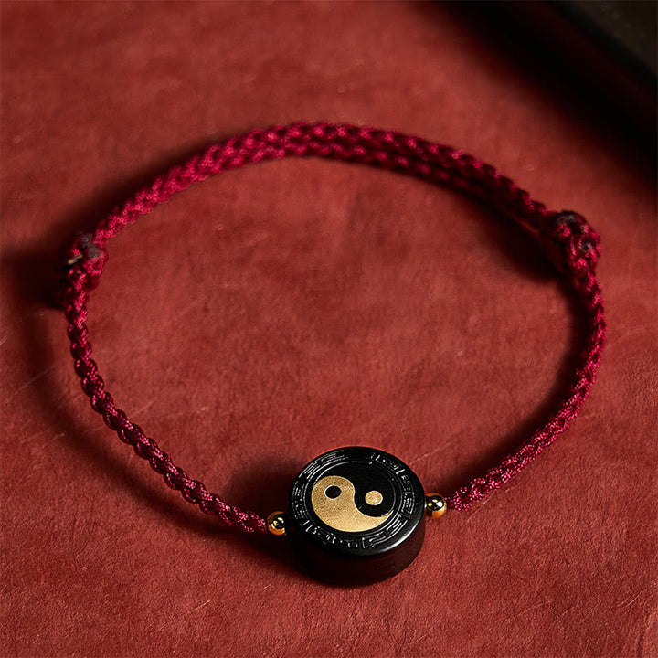 Buddha Stones Bracelet d'ancrage Bagua en bois d'ébène avec fil rouge - image 3