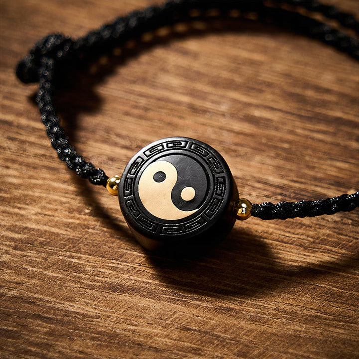 Buddha Stones Bracelet d'ancrage Bagua en bois d'ébène avec fil rouge - image 14