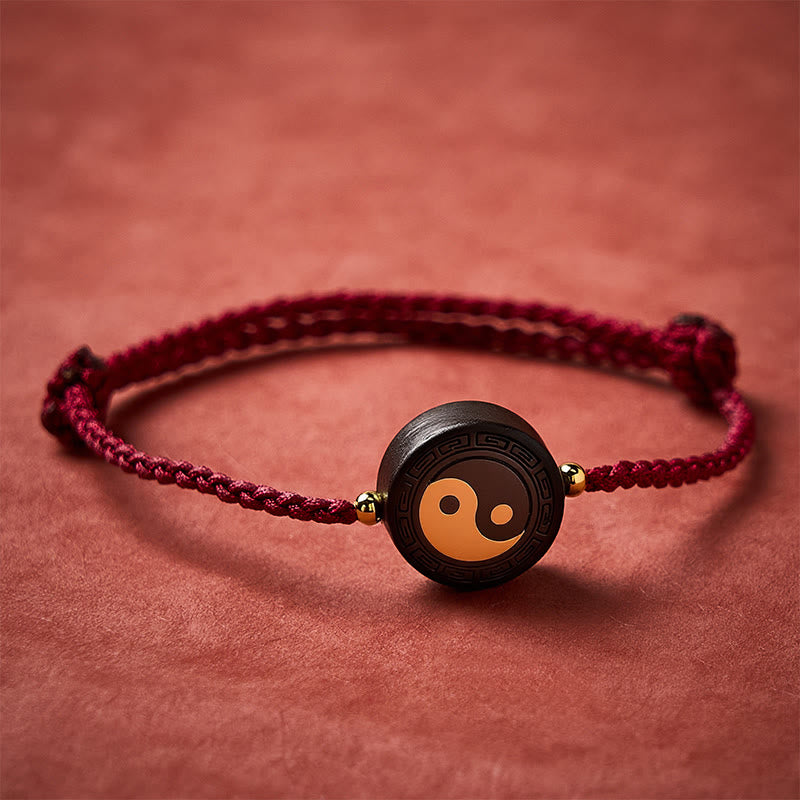 Buddha Stones Bracelet d'ancrage Bagua en bois d'ébène avec fil rouge - image 2