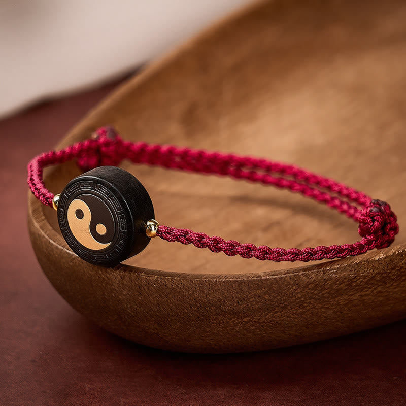 Buddha Stones Bracelet d'ancrage Bagua en bois d'ébène avec fil rouge - image 0