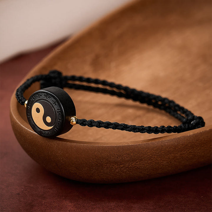 Buddha Stones Bracelet d'ancrage Bagua en bois d'ébène avec fil rouge - image 11
