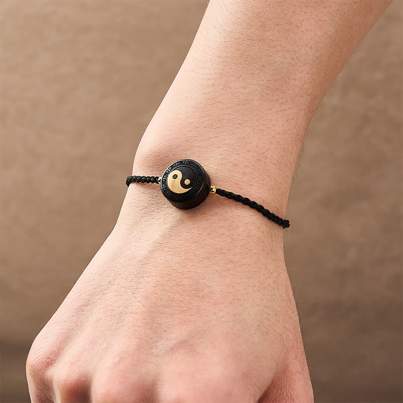 Buddha Stones Bracelet d'ancrage Bagua en bois d'ébène avec fil rouge - image 15