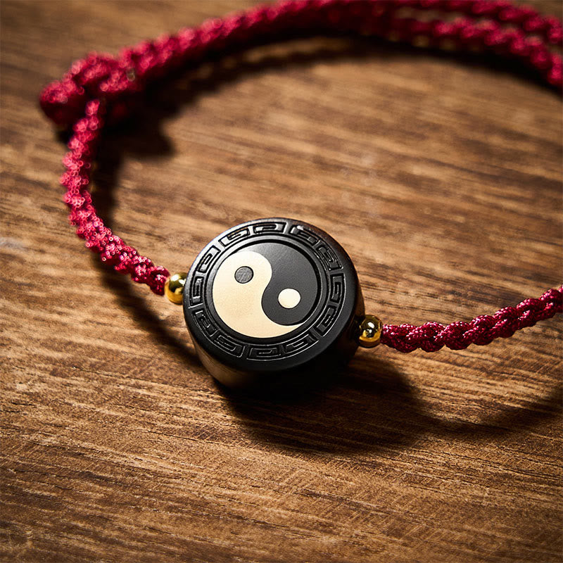Buddha Stones Bracelet d'ancrage Bagua en bois d'ébène avec fil rouge - image 4