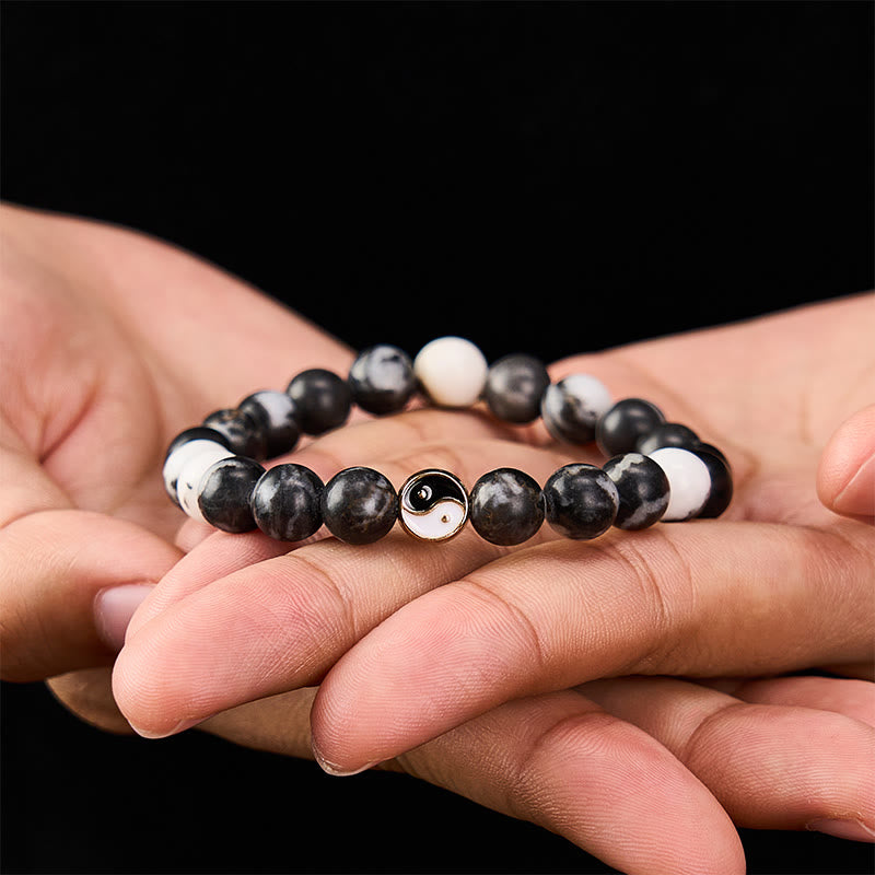 Buddha Stones Bracelet rond en agate Orca Yin Yang Harmonie Yin Yang - Agate Orca (Protection ♥ Paix intérieure) - image 0