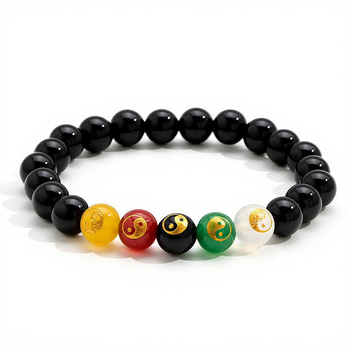 Buddha Stones Bracelet de perles rondes en onyx noir, symbole Yin Yang et pureté, poli à la main - image 1
