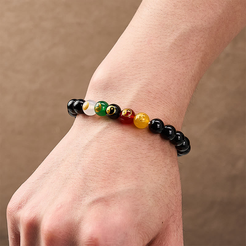 Buddha Stones Bracelet de perles rondes en onyx noir, symbole Yin Yang et pureté, poli à la main - image 3